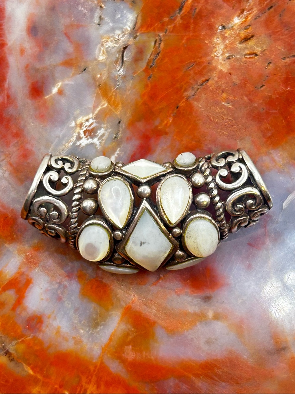 Vintage Sterling Silver Mother of Pearl Shell Pendant